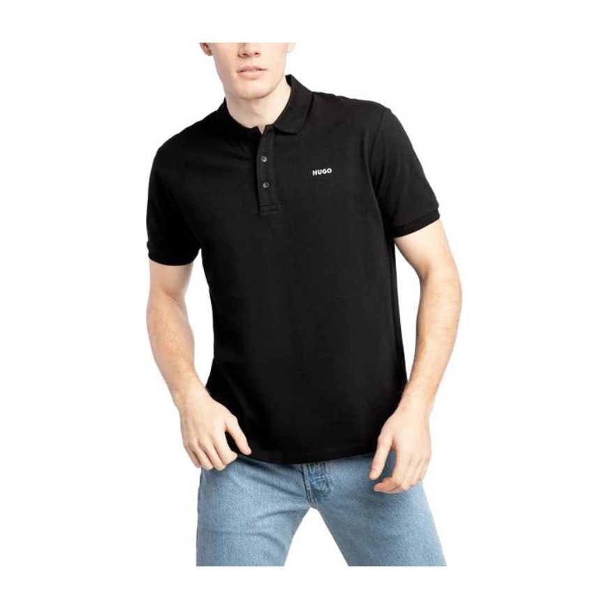 HUGO BOSS Letter Print Polo Shirt Black
