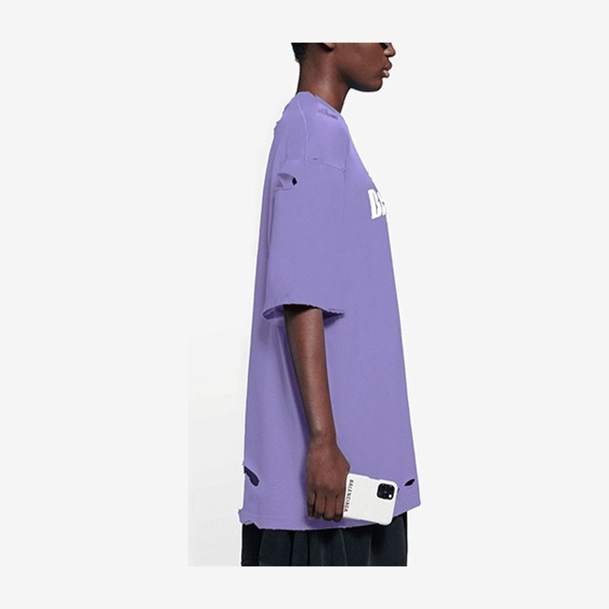 Balenciaga SS22 Caps Destroyed T-Shirt Purple