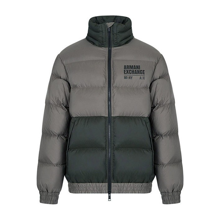 Armani Exchange FW22 Colorblock Logo Down Jacket Dark Grey