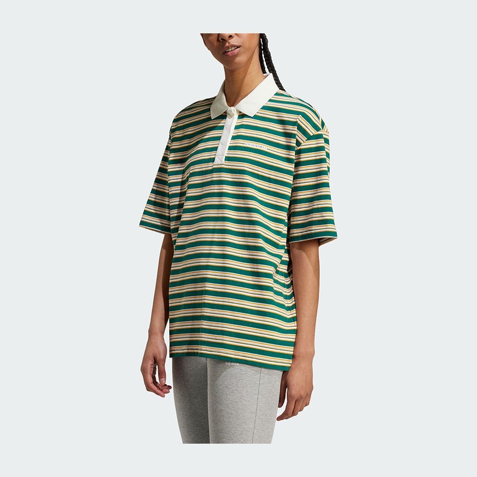 adidas Originals 80s Oversized Stripe Polo Shirt Forest Green