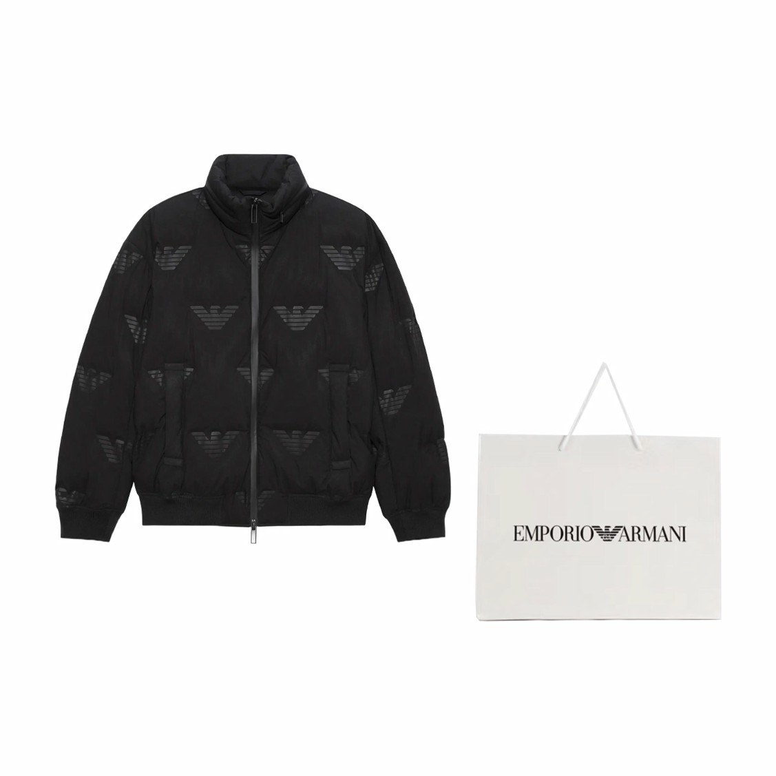 Emporio Armani FW22 Logo Print Puffer Jacket Black