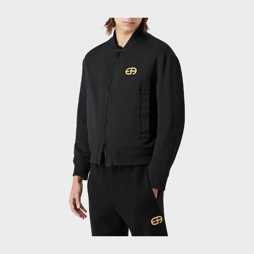 Emporio Armani SS22 Patch Zip Flight Jacket Black