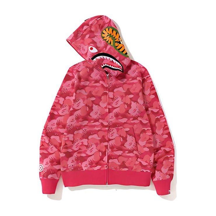 A BATHING APE Bape Flame Camo Zip Hoodie Pink