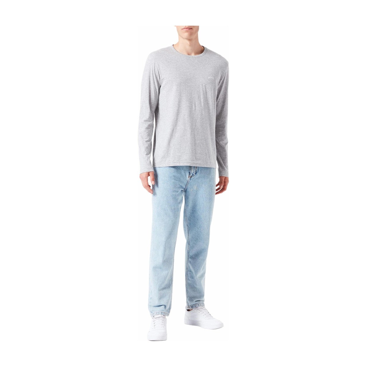 HUGO BOSS SS22 Logo Embroidered Long Sleeve Tee Grey