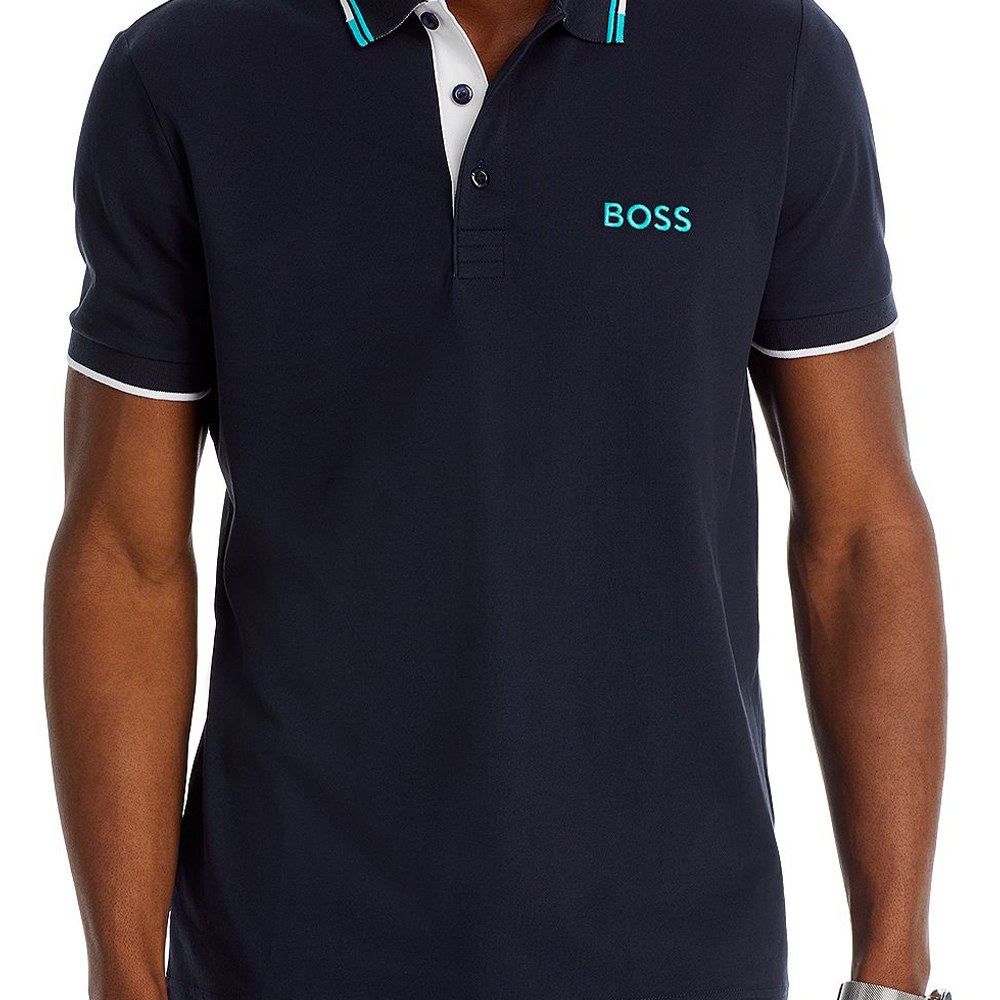 HUGO BOSS Striped Embroidered Polo Navy