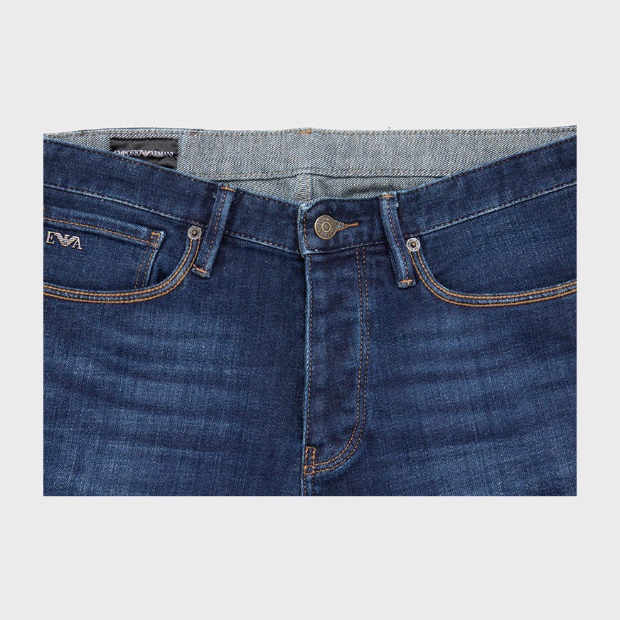 Emporio Armani FW24 Logo Patch Straight Jeans Blue