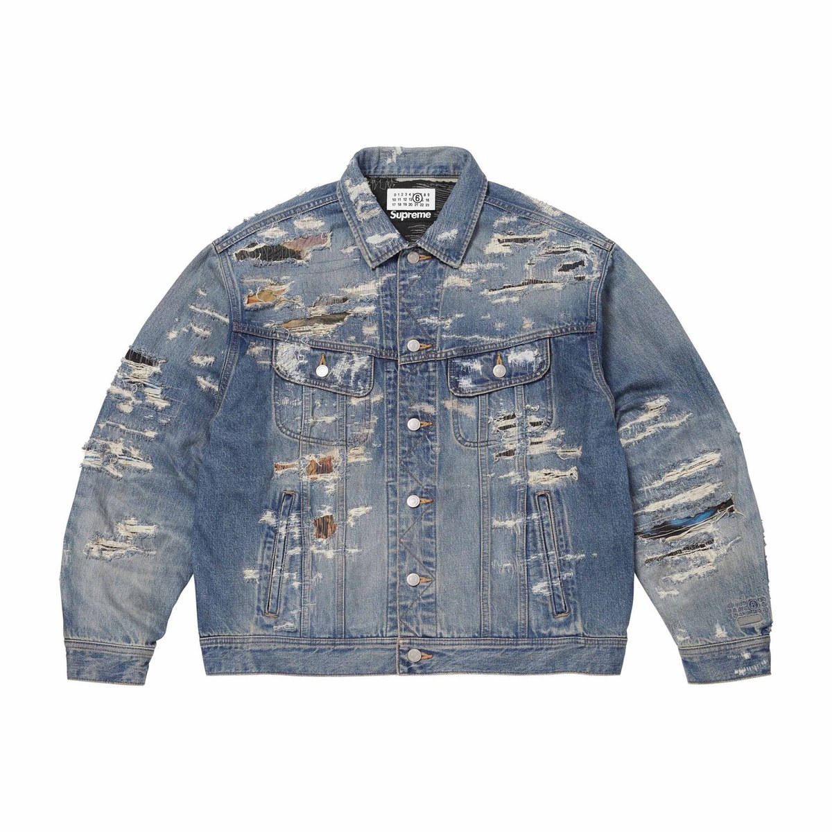 Supreme MM6 Maison Margiela SS26 WEEK4 Distressed Selvedge Denim Trucker Jacket