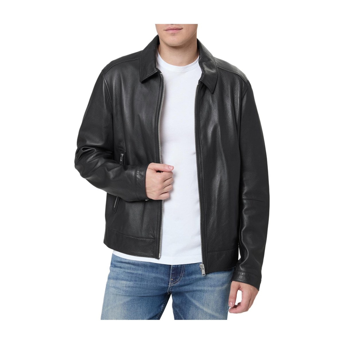 HUGO BOSS Zip Collar Leather Jacket