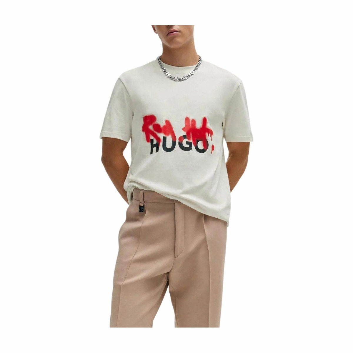 HUGO BOSS Relaxed-Fit T-Shirt In Cotton With Spray-Print Artwork T