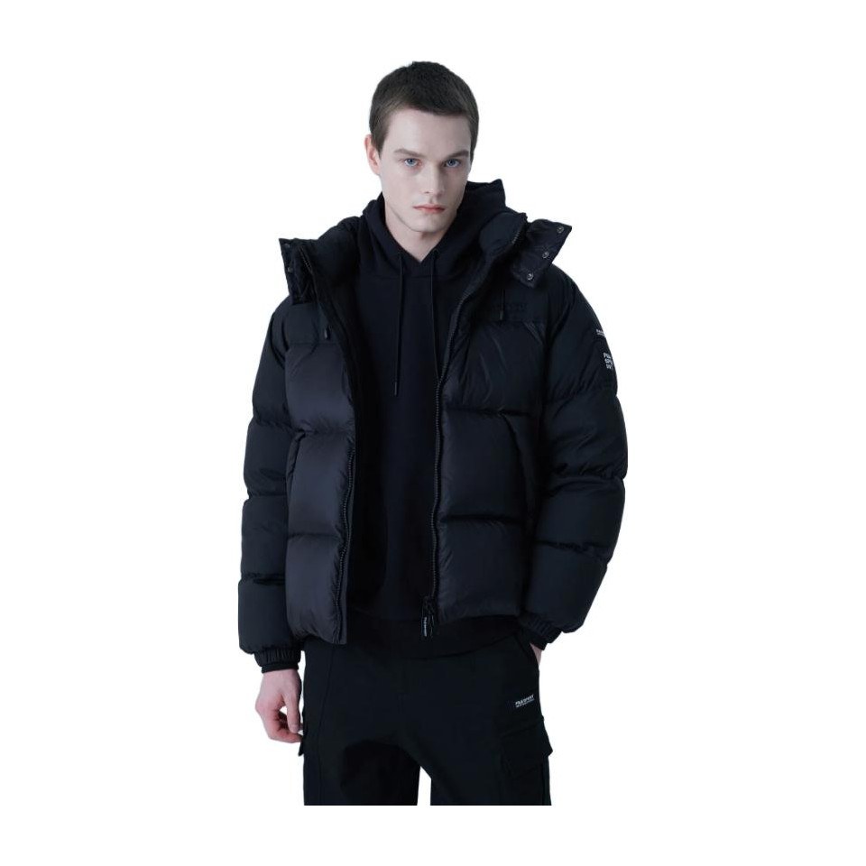 FILA Solid Color Hoodie Down Jacket Black