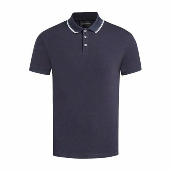 Emporio Armani Striped Collar Polo Shirt Navy