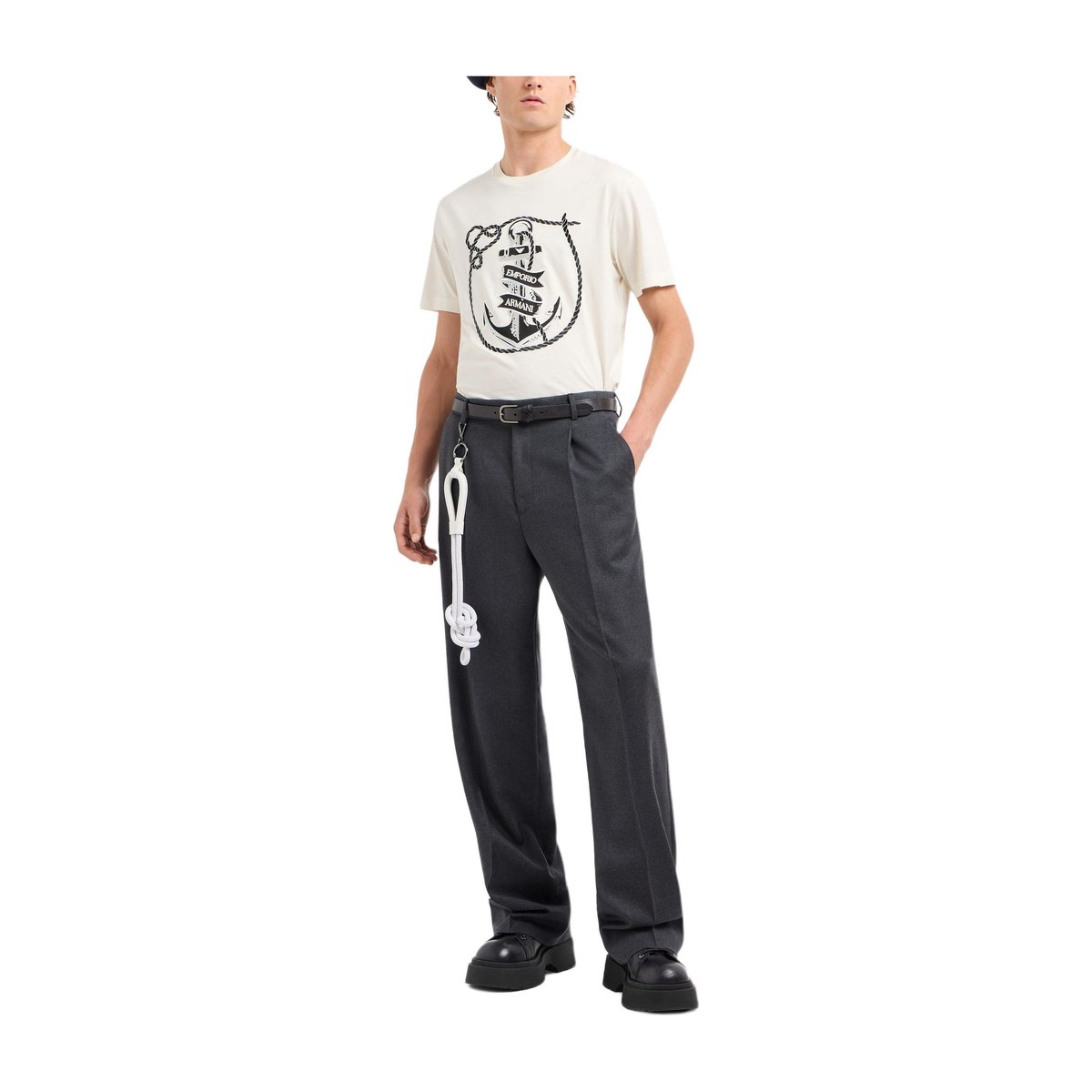 Emporio Armani SS24 Nautical Embroidered Crew Neck T-Shirt Off-White