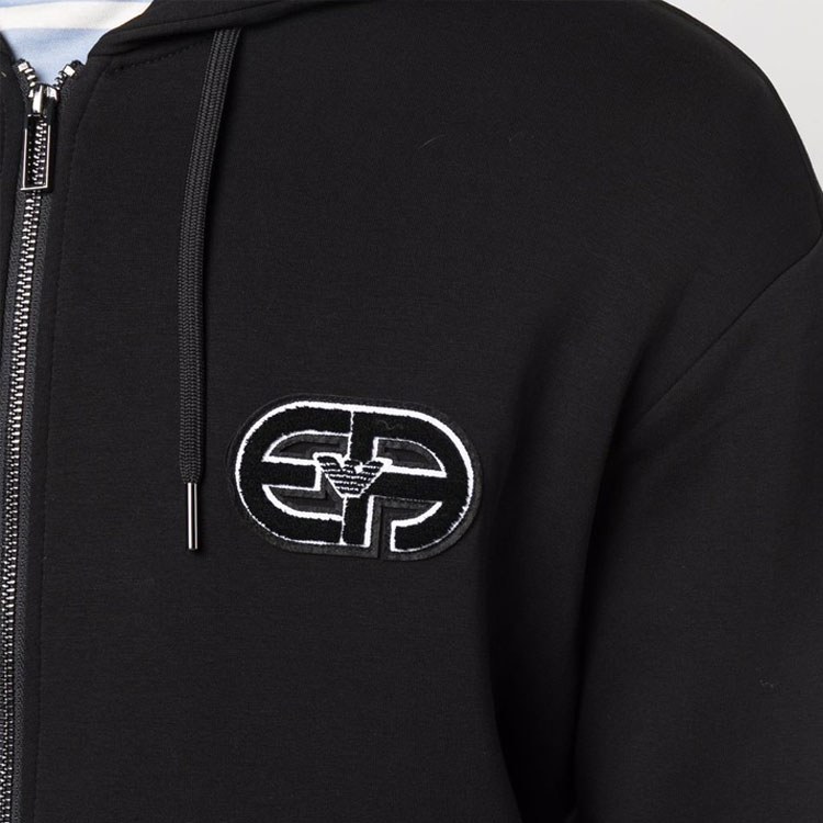 Emporio Armani Logo Embroidered Zip Hoodie Black