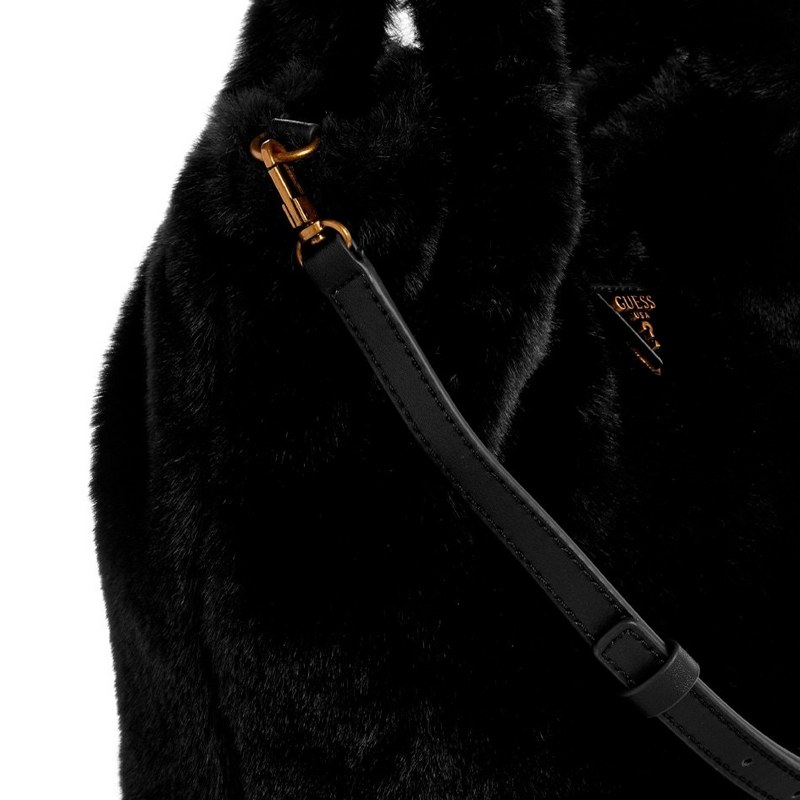GUESS Classic Triangle Logo Plush Shoulder Bag Medium Black