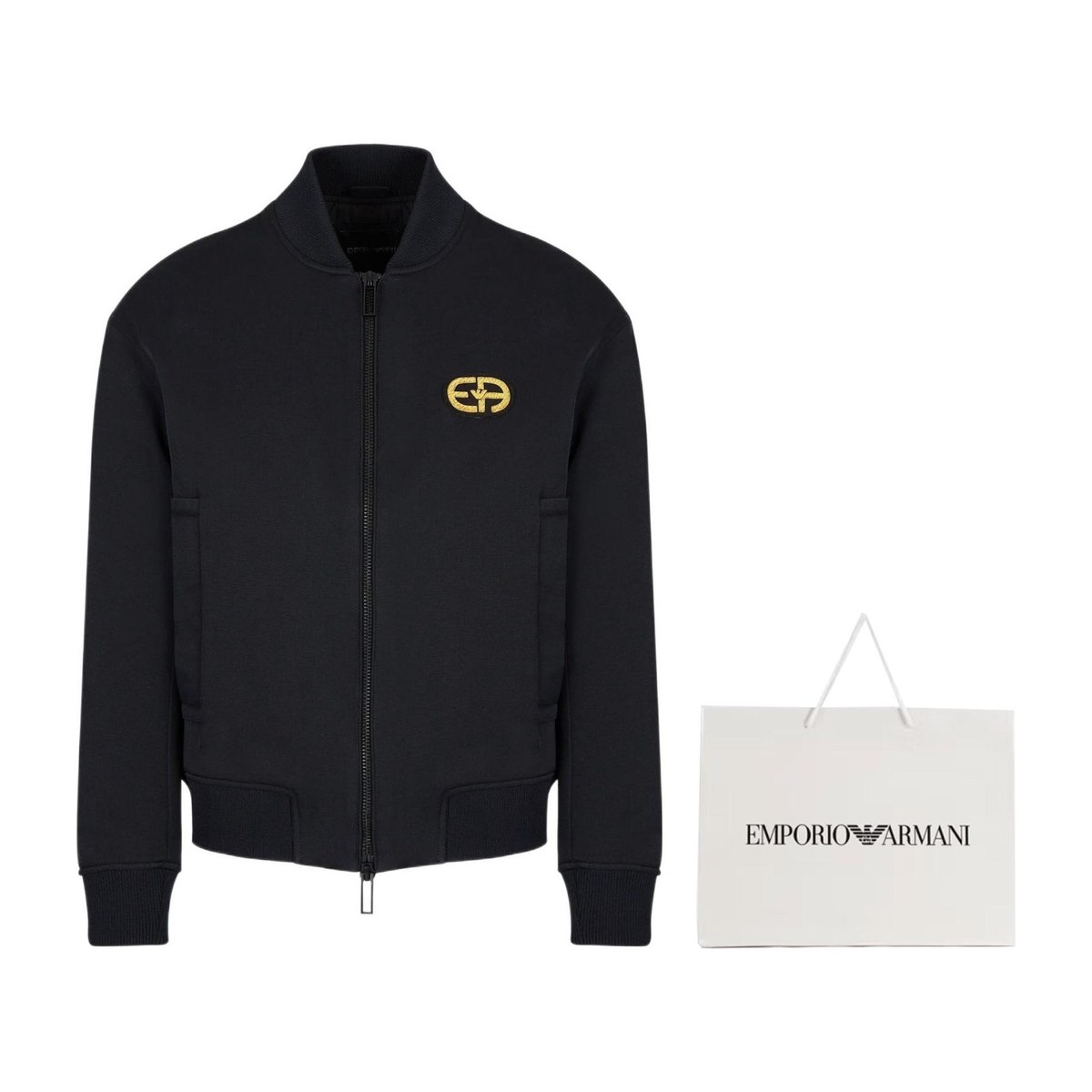Emporio Armani SS22 Patch Zip Flight Jacket Black