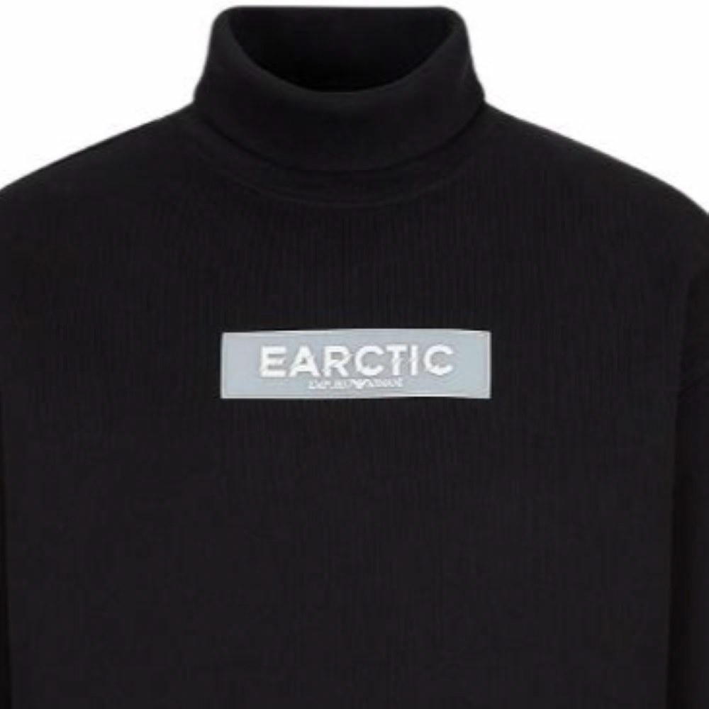 Emporio Armani FW22 Letter Print Turtleneck Sweatshirt Black