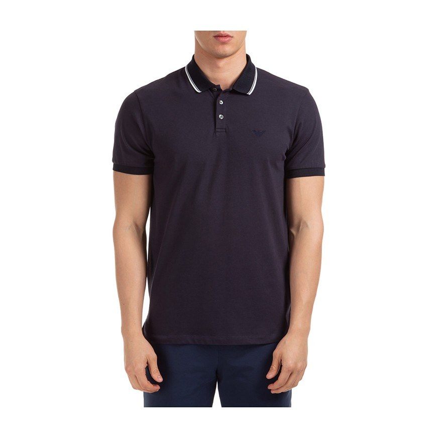 Emporio Armani Striped Collar Polo Shirt Navy