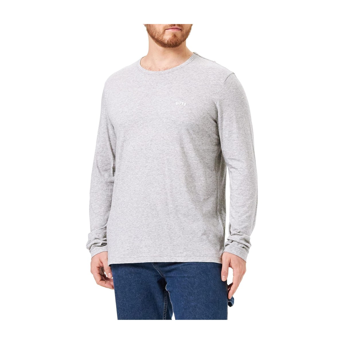 HUGO BOSS SS22 Logo Embroidered Long Sleeve Tee Grey
