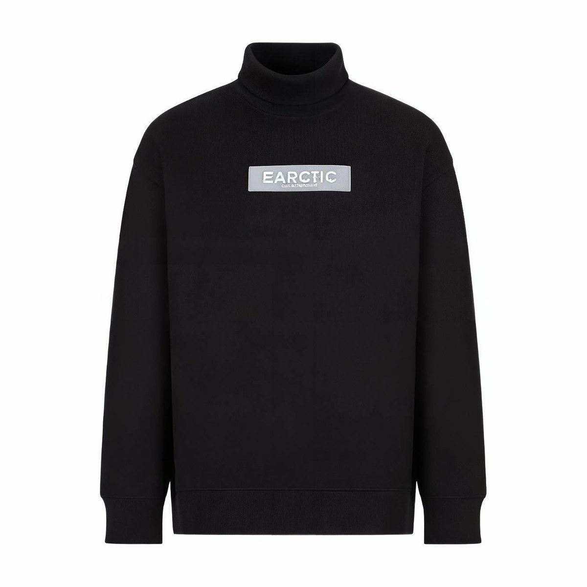 Emporio Armani FW22 Letter Print Turtleneck Sweatshirt Black