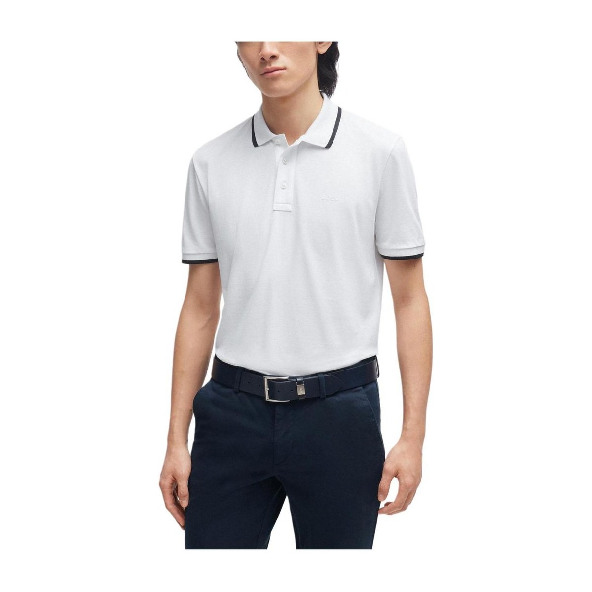 HUGO BOSS Cotton Piqué Polo Shirt Rubber-Print Logo White