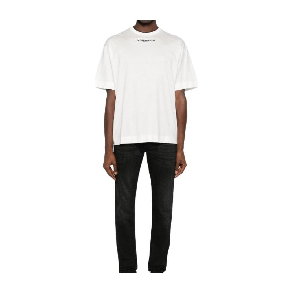 Emporio Armani Straight Fit Letter Print Tee White
