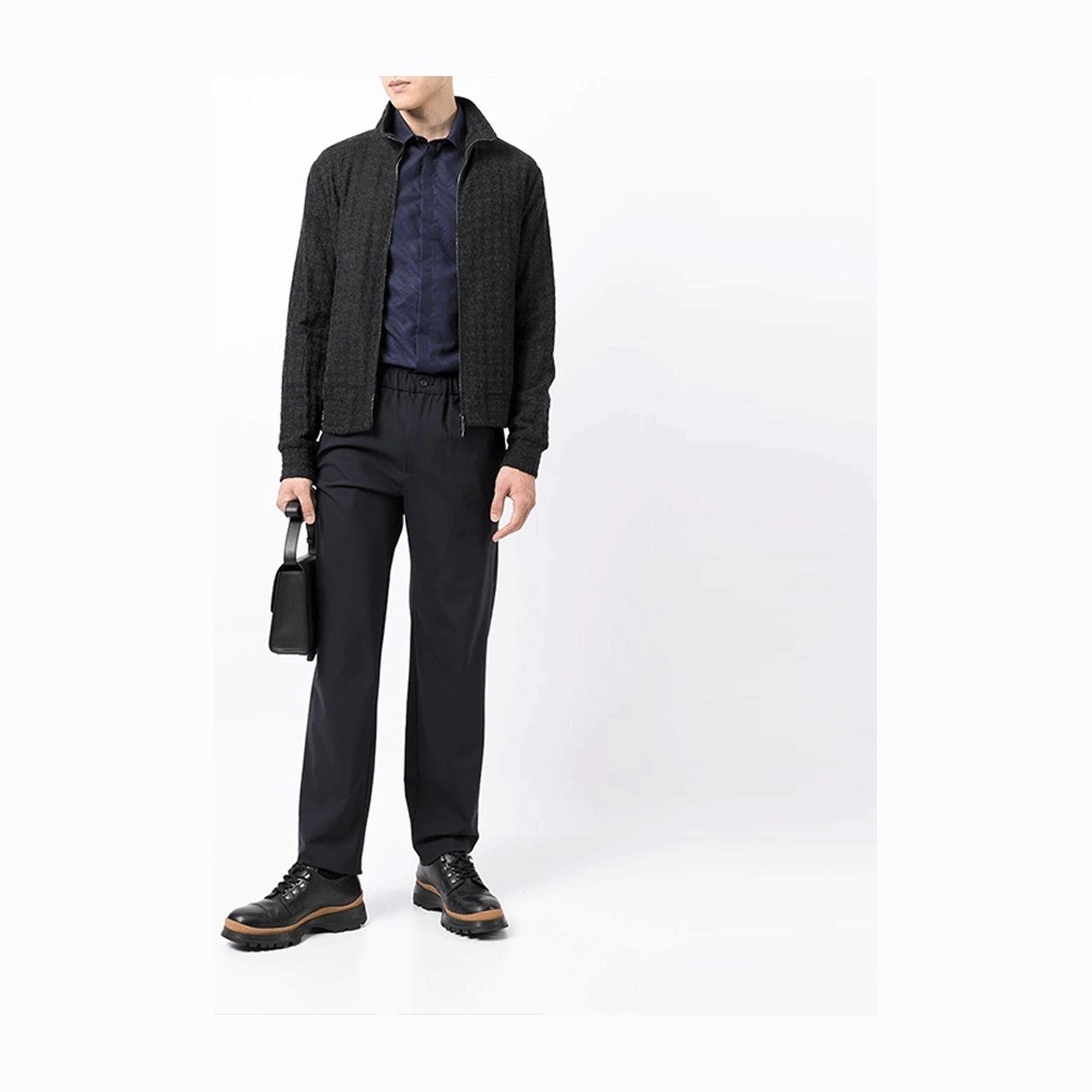 Emporio Armani FW21 Houndstooth Bomber Jacket Black