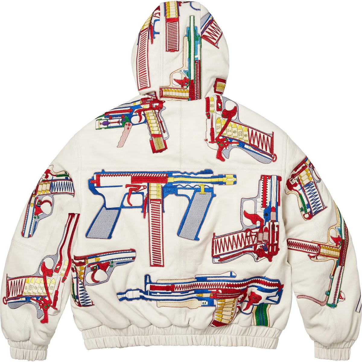 Supreme SS26 WEEK3 Guns Embroidered Hooded Leather Jacket