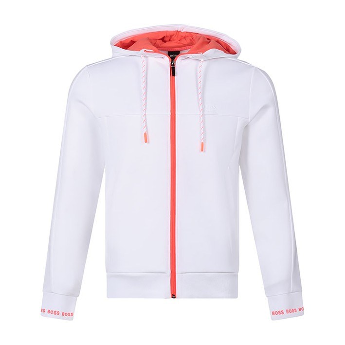 HUGO BOSS Logo Embroidered Hoodie Jacket White