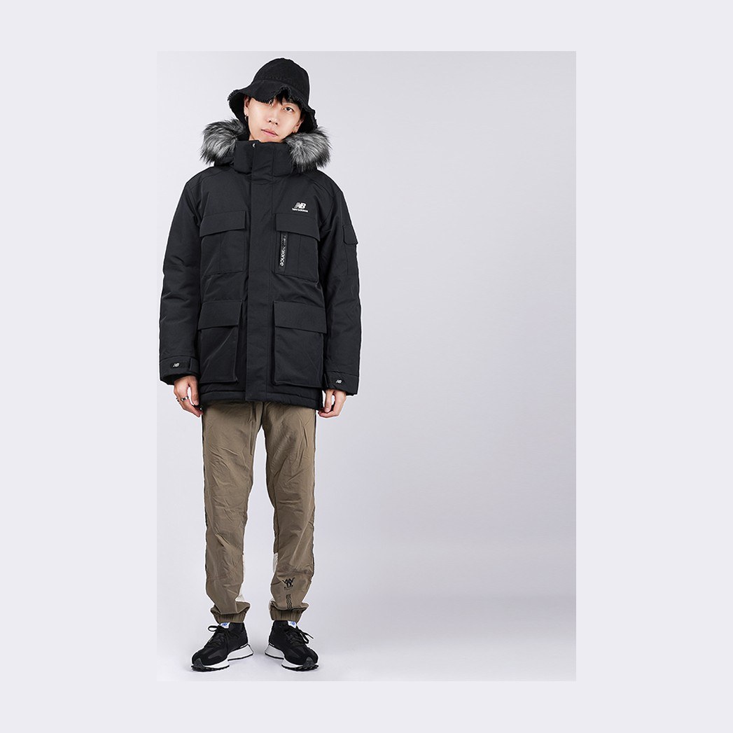 New Balance Down Jacket Hooded Mid-Length Black