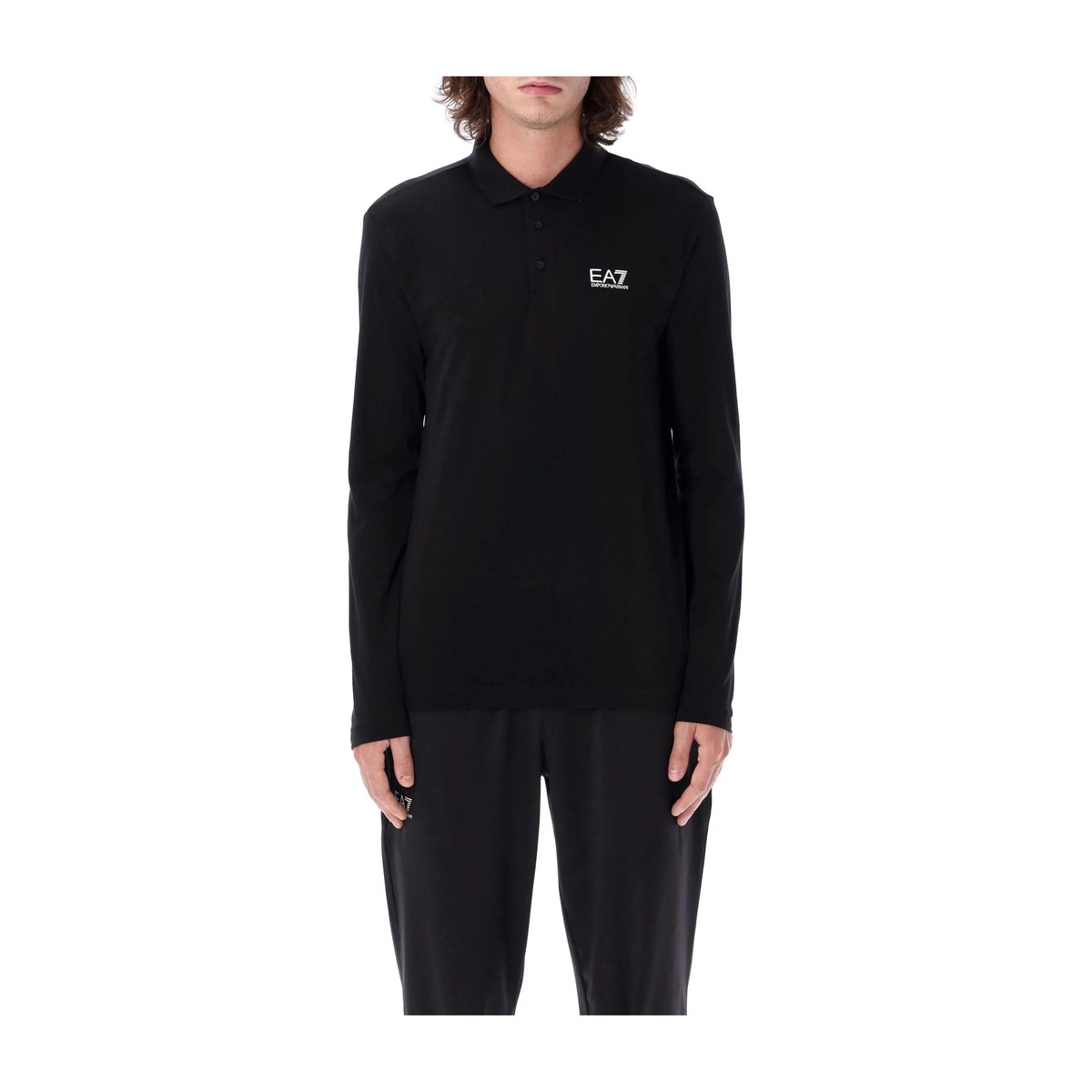 Emporio Armani Logo Polo Long Sleeve Black