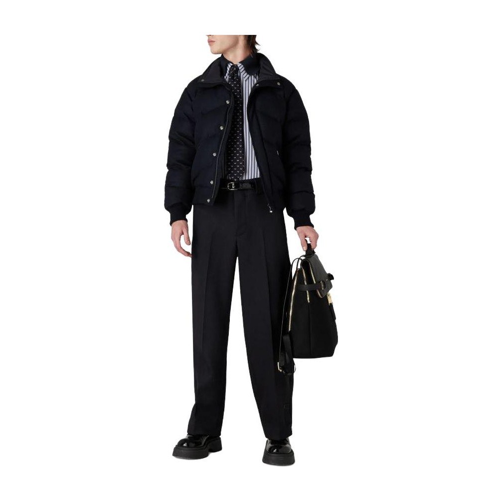 Emporio Armani FW23 High Neck Zip Cotton Jacket Navy Blue