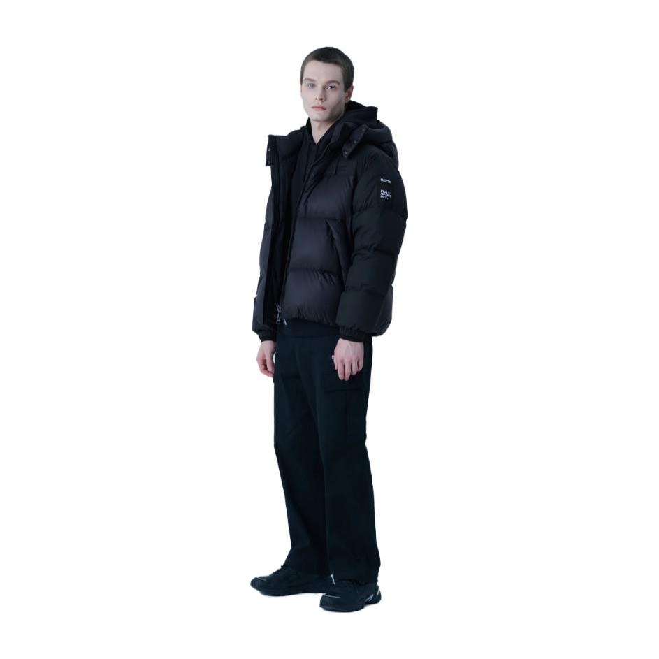 FILA Solid Color Hoodie Down Jacket Black