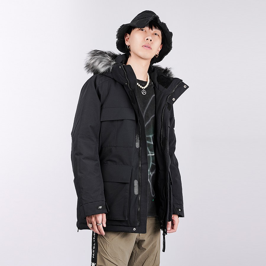 New Balance Down Jacket Hooded Mid-Length Black