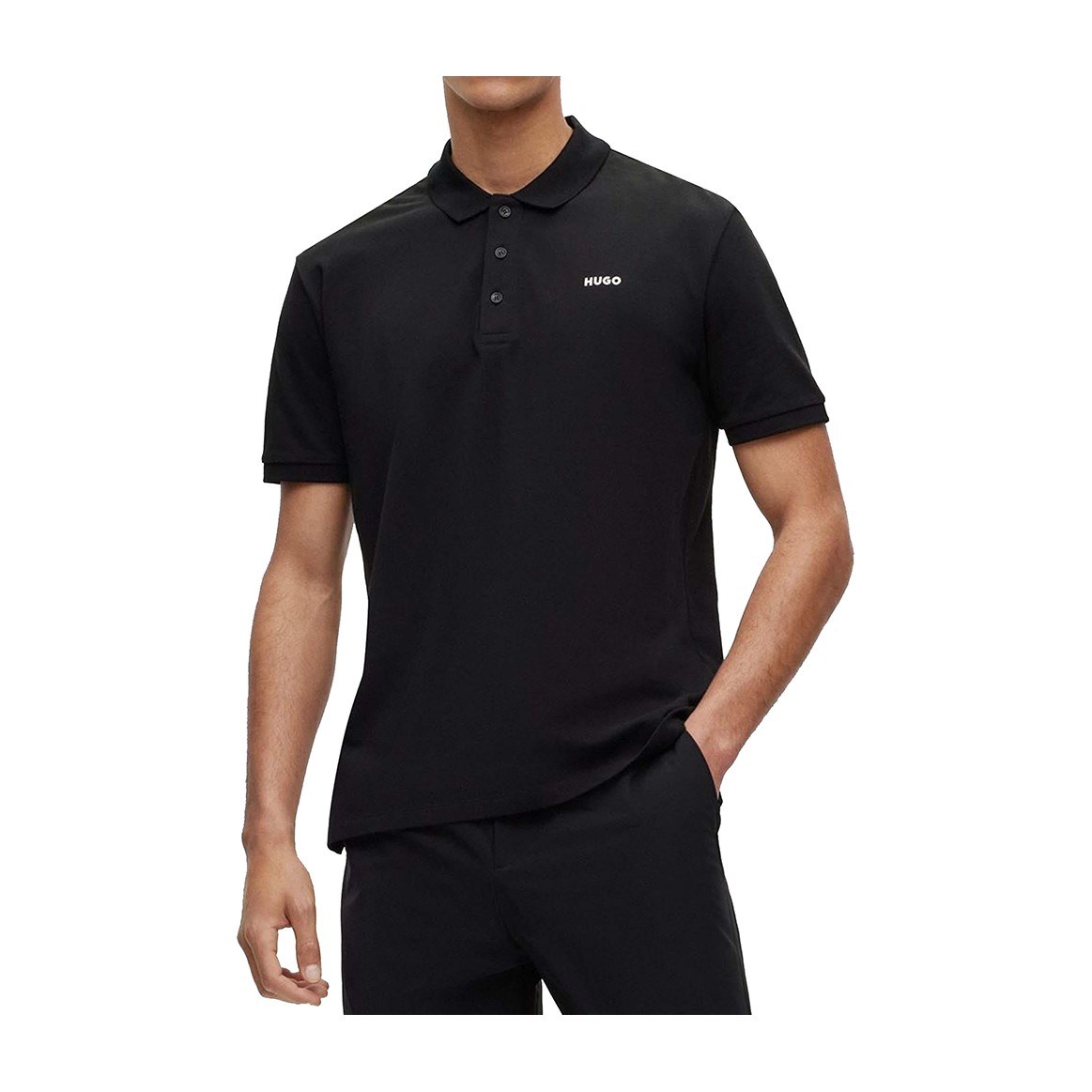 HUGO BOSS Letter Print Polo Shirt Black