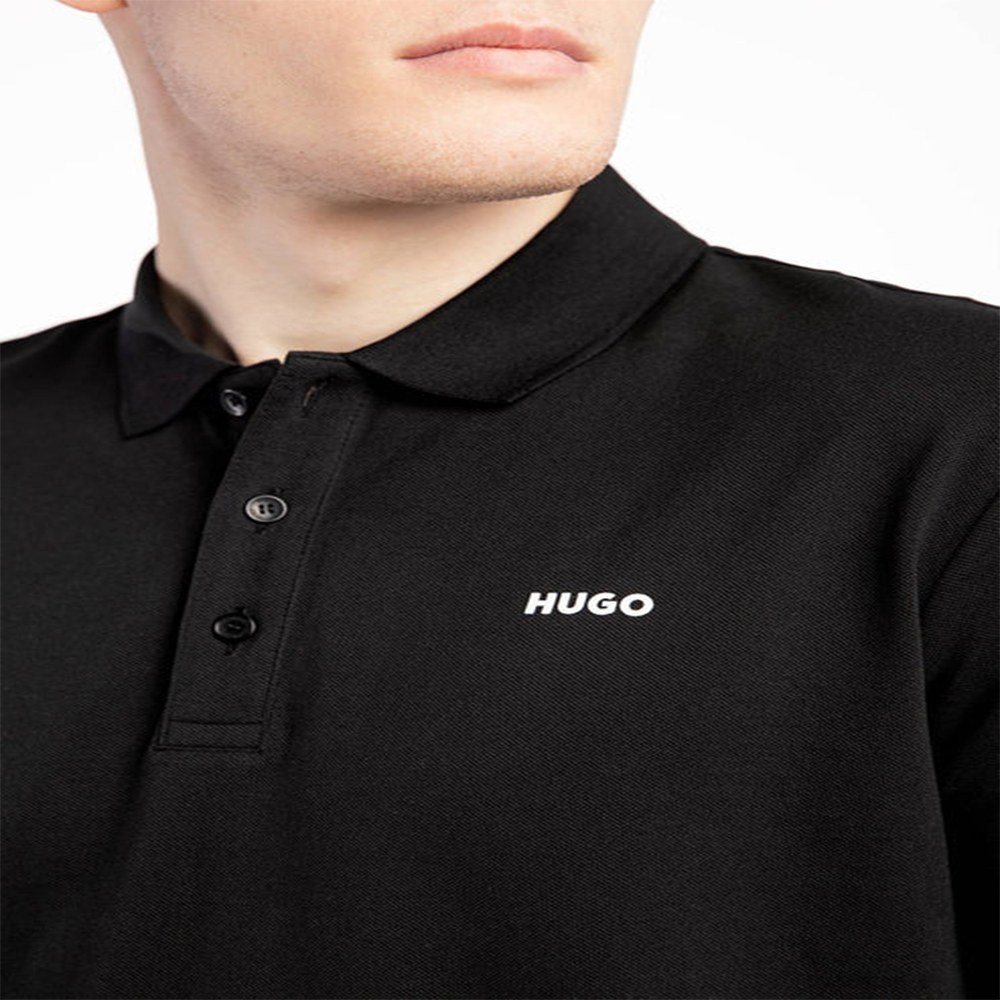 HUGO BOSS Letter Print Polo Shirt Black