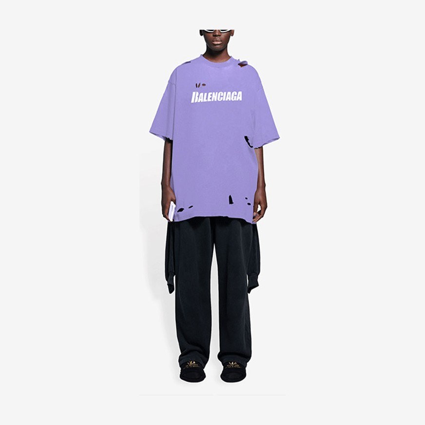 Balenciaga SS22 Caps Destroyed T-Shirt Purple