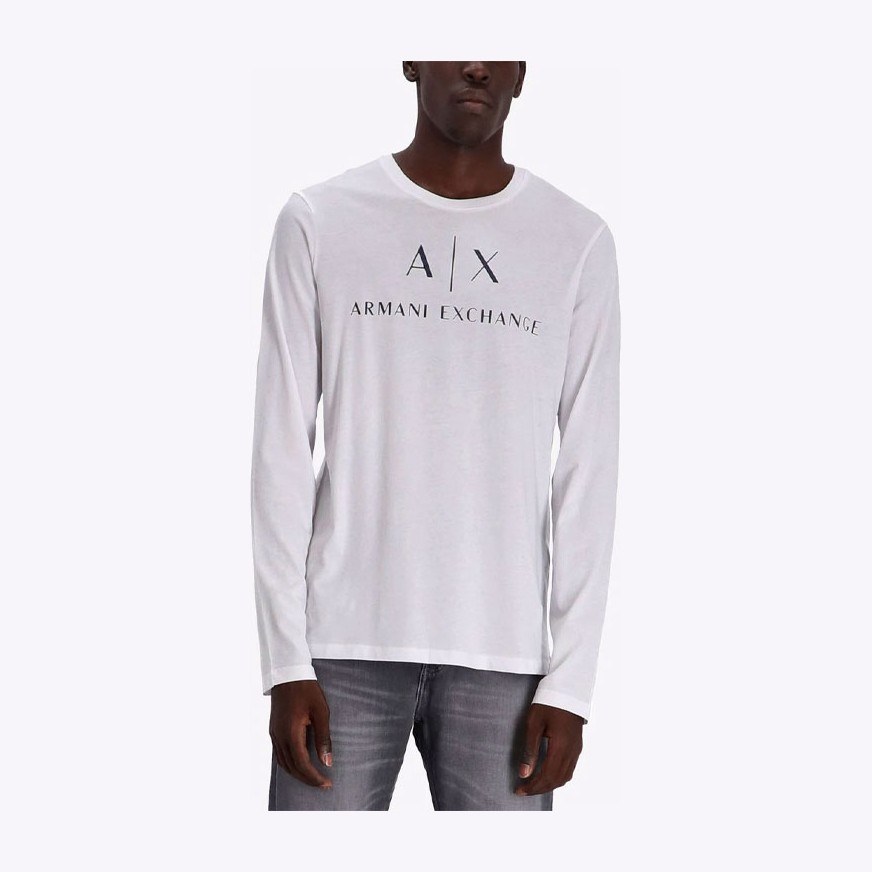 Armani Exchange Logo Print Long Sleeve Tee White