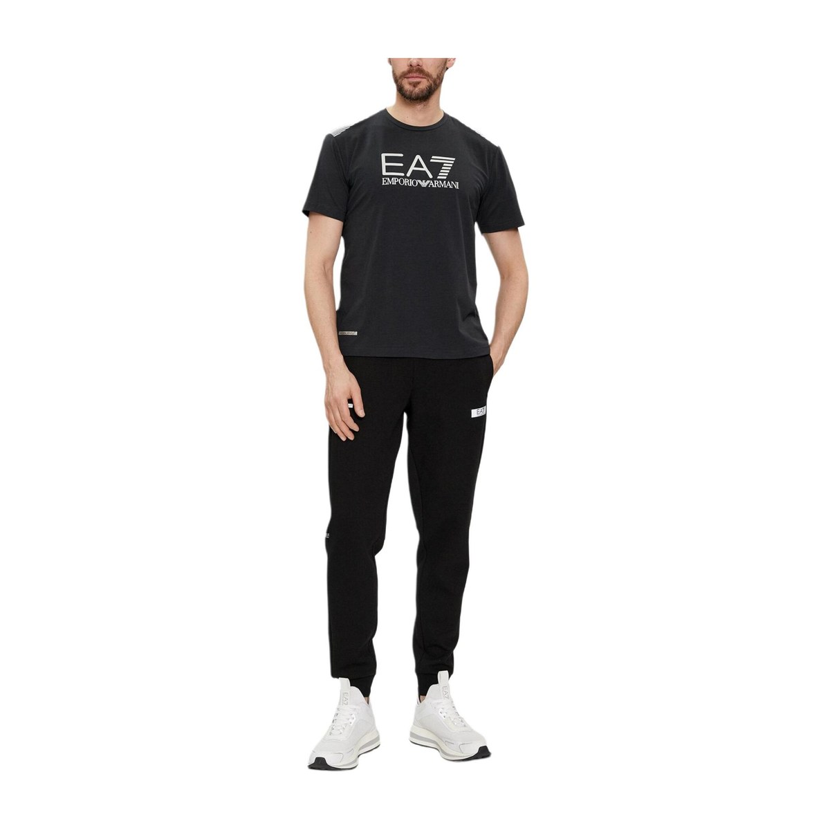 Emporio Armani EA7 SS24 Letter Print Crew Neck T-Shirt Navy Blue