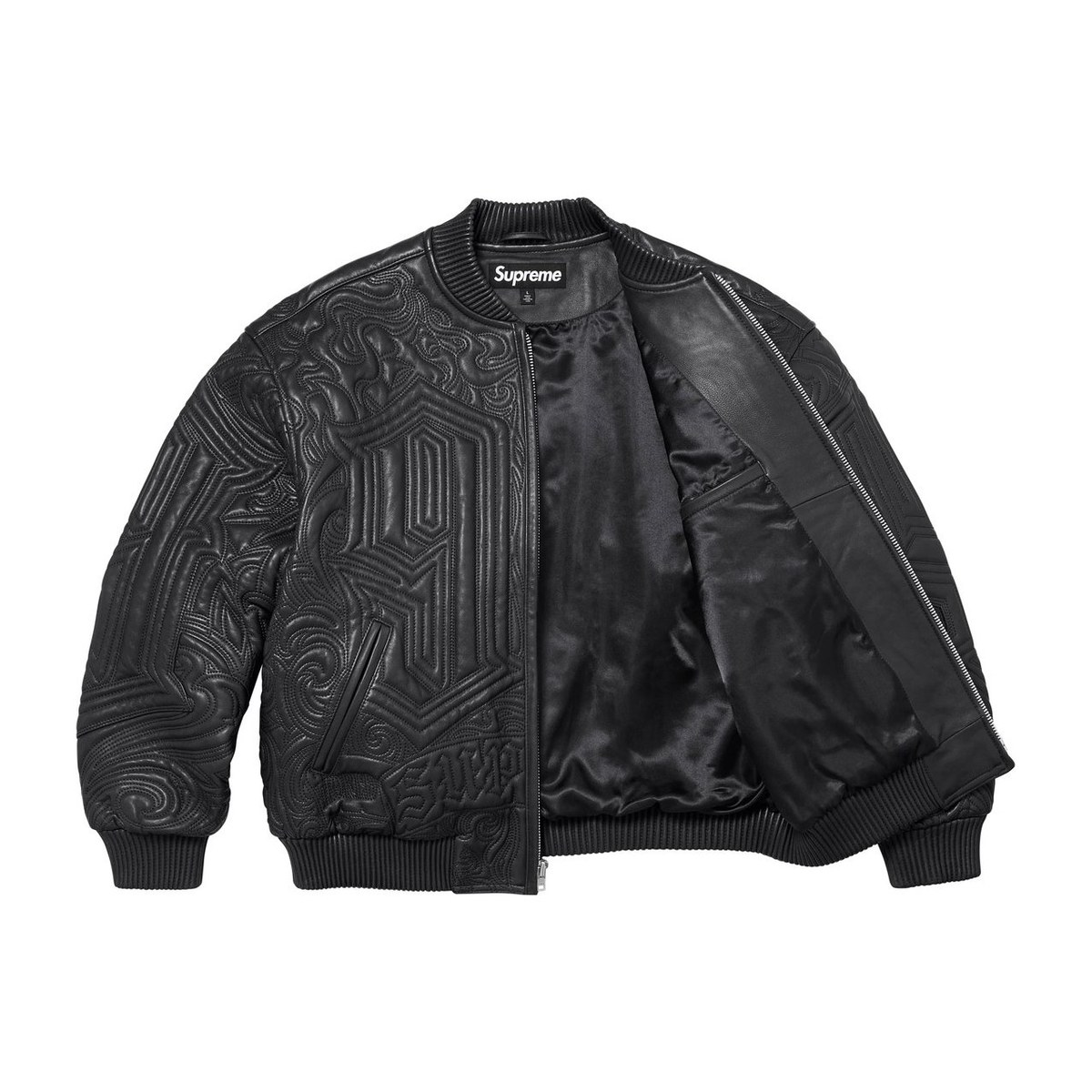 Supreme Mister Cartoon Embroidered Leather Jacket