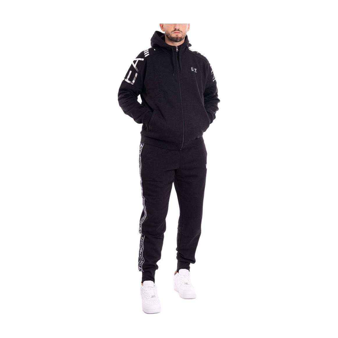 Emporio Armani Hooded Letter Print Jacket Black