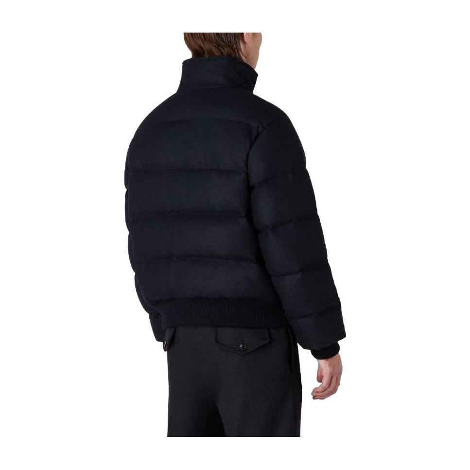 Emporio Armani FW23 High Neck Zip Cotton Jacket Navy Blue
