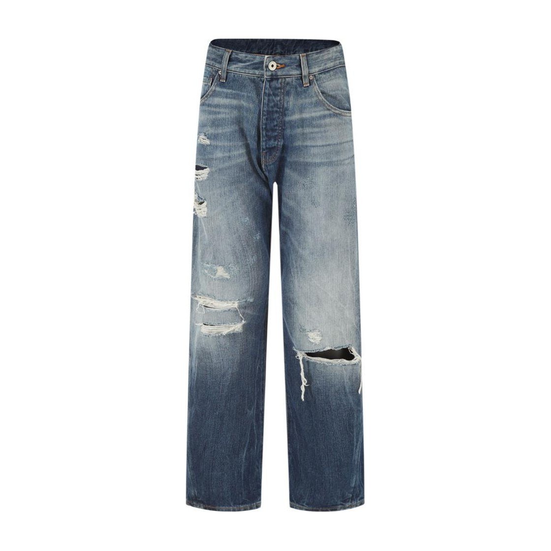 Emporio Armani Distressed Straight Jeans Blue