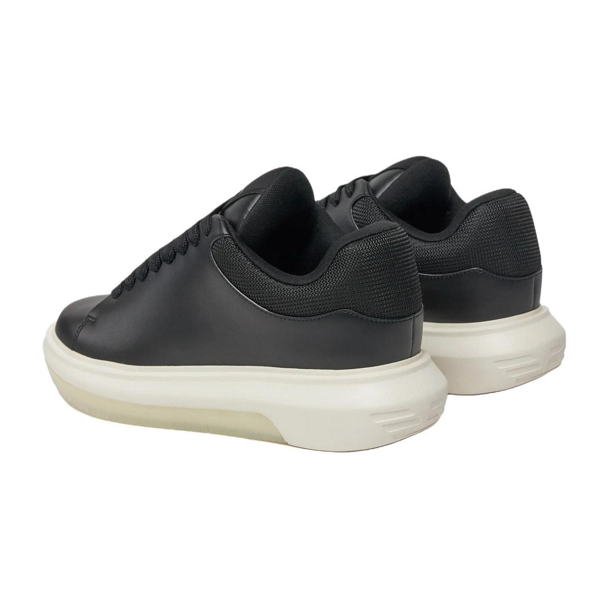 Emporio Armani Round Toe Thick Sole Lace-Up Low Sneakers Black
