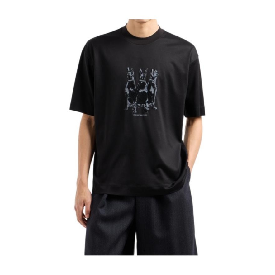 Emporio Armani FW24 Embroidered Tee Black