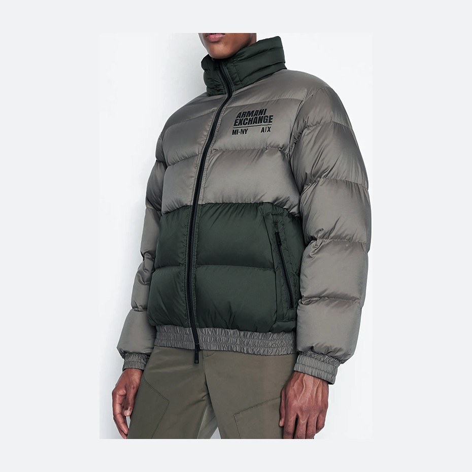 Armani Exchange FW22 Colorblock Logo Down Jacket Dark Grey