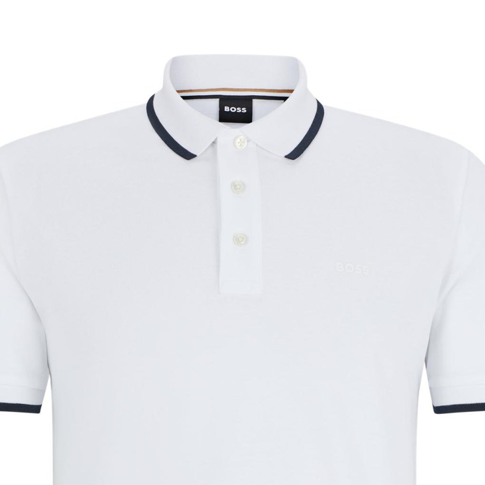 HUGO BOSS Cotton Piqué Polo Shirt Rubber-Print Logo White
