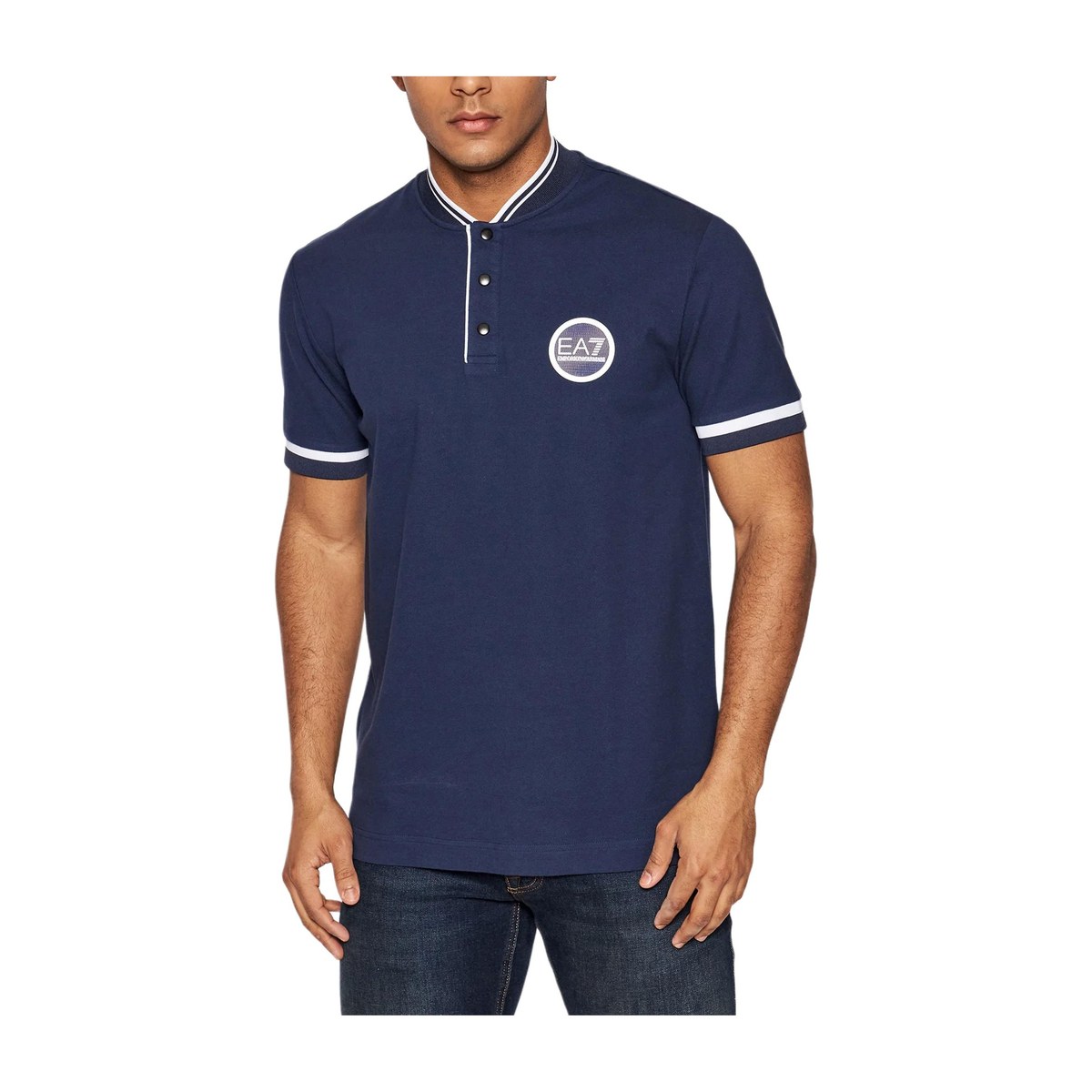 Emporio Armani EA7 Striped Logo Polo Navy