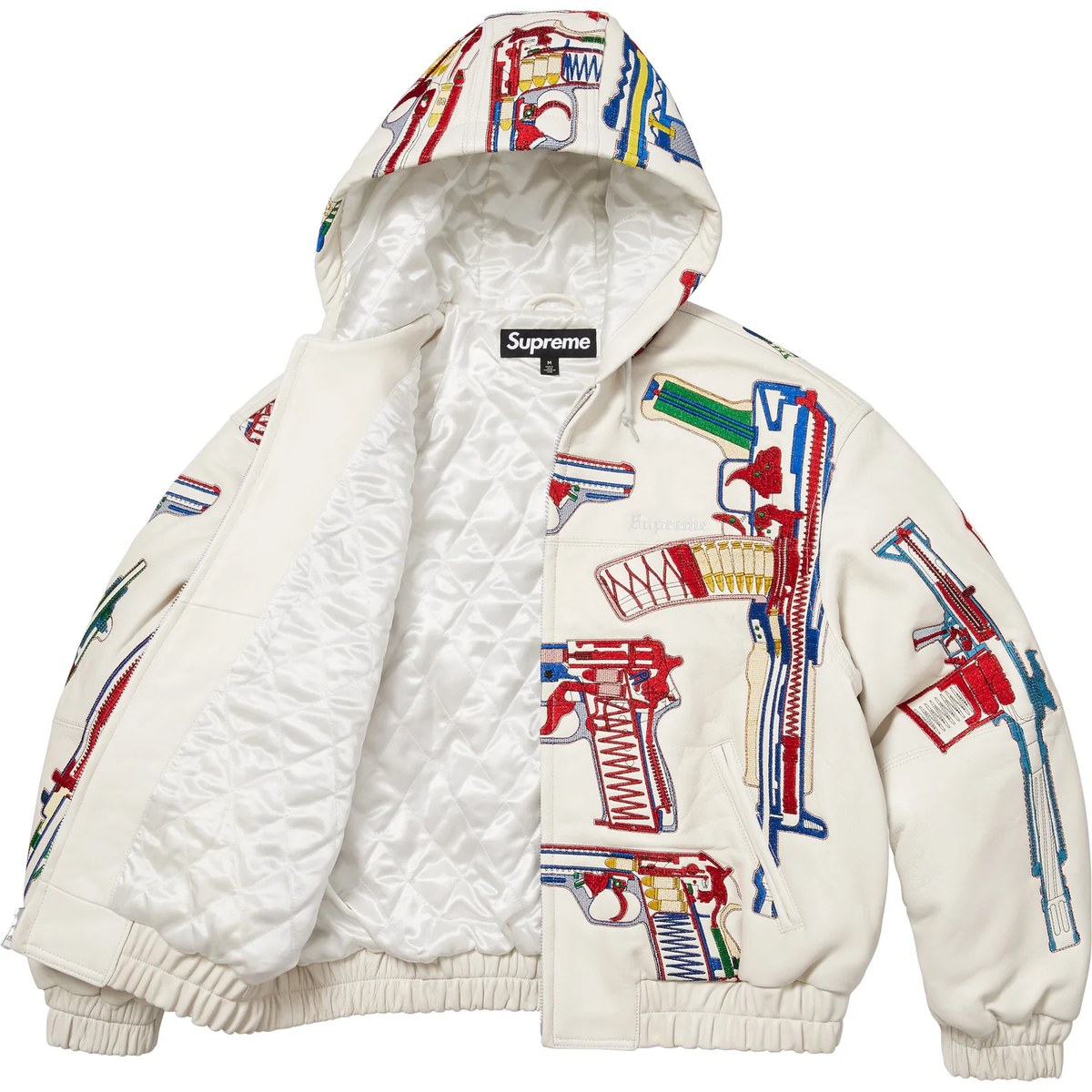 Supreme SS26 WEEK3 Guns Embroidered Hooded Leather Jacket