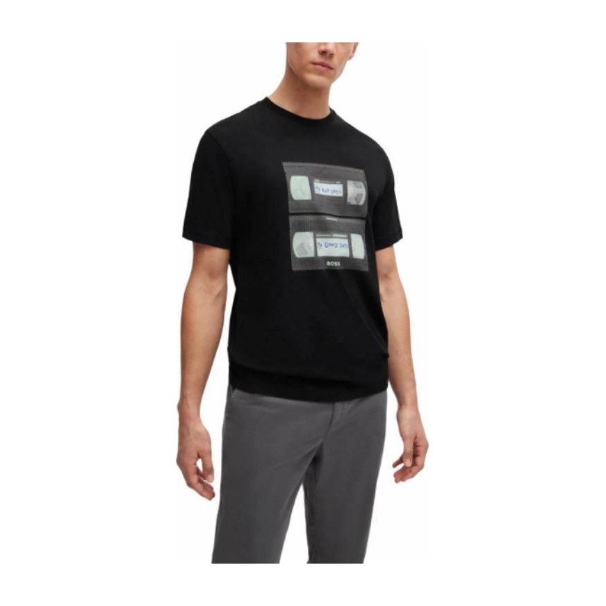 HUGO BOSS FW23 Cotton-Jersey T-Shirt With Music-Inspired Print T
