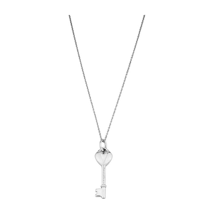Tiffany & Co. Keys Blue Enamel Heart Key Pendant Necklace